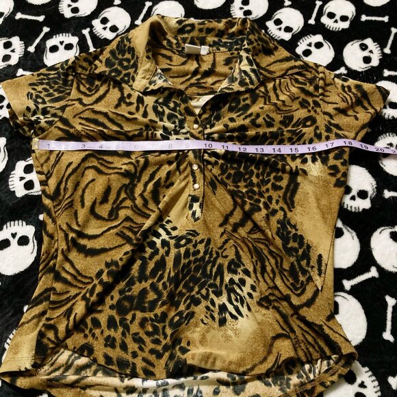 SASH Vintage leopard print short sleeve top ~ SMALL MEDIUM rockabilly goth shirt - Picture 8 of 14